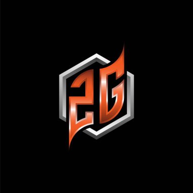 ZG Monogram logo letter with modern geometric orange style design. Geometric hexagonal shape rounded, circle hexagon and triangle shape logo design