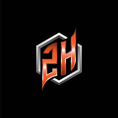 ZH Monogram logo letter with modern geometric orange style design. Geometric hexagonal shape rounded, circle hexagon and triangle shape logo design