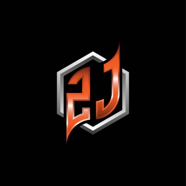 ZJ Monogram logo letter with modern geometric orange style design. Geometric hexagonal shape rounded, circle hexagon and triangle shape logo design
