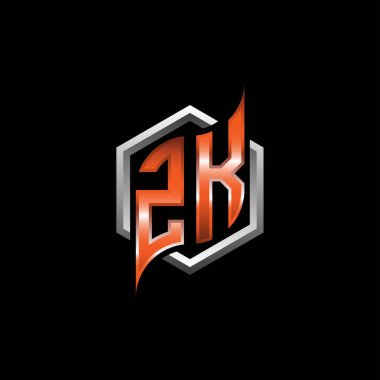 ZK Monogram logo letter with modern geometric orange style design. Geometric hexagonal shape rounded, circle hexagon and triangle shape logo design