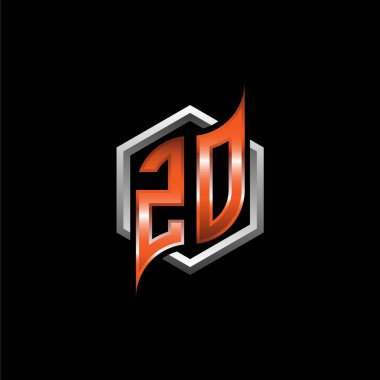 ZO Monogram logo letter with modern geometric orange style design. Geometric hexagonal shape rounded, circle hexagon and triangle shape logo design