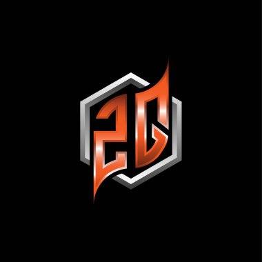 ZQ Monogram logo letter with modern geometric orange style design. Geometric hexagonal shape rounded, circle hexagon and triangle shape logo design