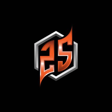 ZS Monogram logo letter with modern geometric orange style design. Geometric hexagonal shape rounded, circle hexagon and triangle shape logo design