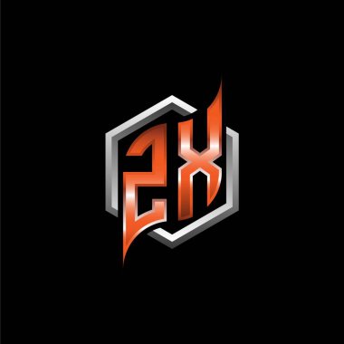 ZX Monogram logo letter with modern geometric orange style design. Geometric hexagonal shape rounded, circle hexagon and triangle shape logo design