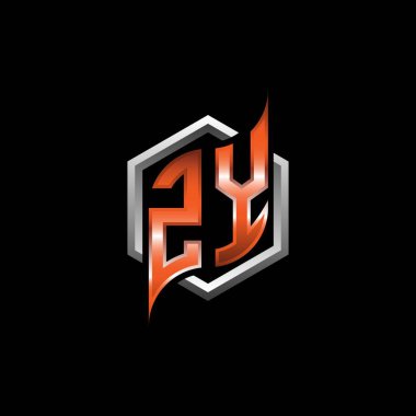 ZY Monogram logo letter with modern geometric orange style design. Geometric hexagonal shape rounded, circle hexagon and triangle shape logo design
