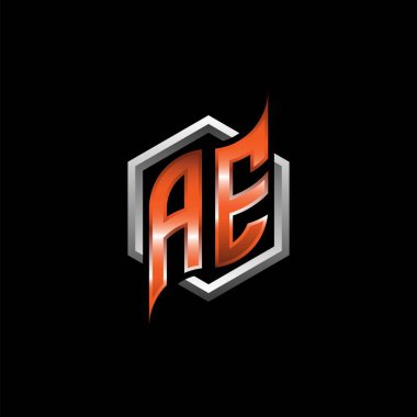 AE Monogram logo letter with modern geometric orange style design. Geometric hexagonal shape rounded, circle hexagon and triangle shape logo design
