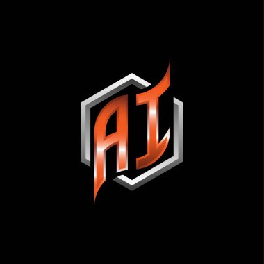 AI Monogram logo letter with modern geometric orange style design. Geometric hexagonal shape rounded, circle hexagon and triangle shape logo design