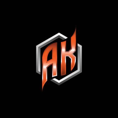 AK Monogram logo letter with modern geometric orange style design. Geometric hexagonal shape rounded, circle hexagon and triangle shape logo design