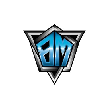 BM Monogram logo letter with blue light modern geometric style design. Geometric shape rounded, circle rectangle and triangle shape logo design