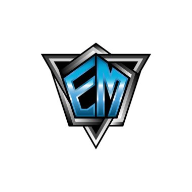 EM Monogram logo letter with blue light modern geometric style design. Geometric shape rounded, circle rectangle and triangle shape logo design