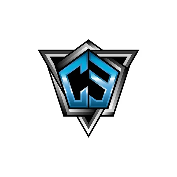 Monogram 로고와 파란색 현대적 기하학적 스타일의 디자인 기하학적 삼각형 디자인 — 스톡 벡터