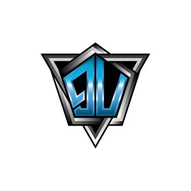 QU Monogram logo letter with blue light modern geometric style design. Geometric shape rounded, circle rectangle and triangle shape logo design