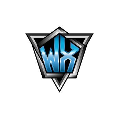 WX Monogram logo letter with blue light modern geometric style design. Geometric shape rounded, circle rectangle and triangle shape logo design