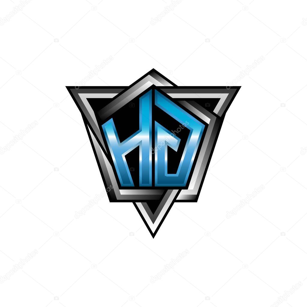 HG Monogram logo letter with blue light modern geometric style design. Geometric shape rounded, circle rectangle and triangle shape logo design