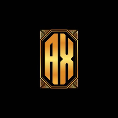 İzole arkaplan, altın geometrik şekil, altın geometrik şekil, altın ve altın monogram ile geometrik altın şekil tasarımlı AX logosu