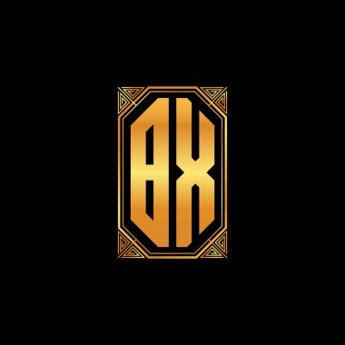 İzole arkaplan, altın geometrik şekil, altın geometrik şekil, altın ve altın monogram ile geometrik altın şekilli ilk logo