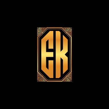 İzole arka plan, altın geometrik şekil, altın geometrik şekil, altın ve altın monogram geometrik tasarımı ile EK ilk monogram