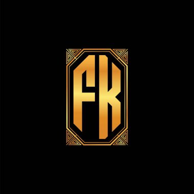 İzole arkaplan, altın geometrik şekil, altın geometrik şekil, altın ve altın monogram ile geometrik altın şekil tasarımı ile FK logosu