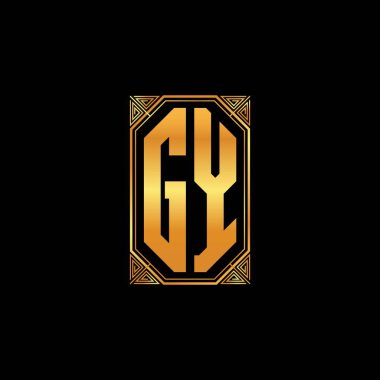 GY logosu, izole arkaplanda geometrik altın şekil tasarımı, altın geometrik şekil, altın ve altın monogram içeren ilk monogram
