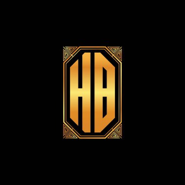 İzole arkaplan, altın geometrik şekil, altın geometrik şekil, altın ve altın monogram ile geometrik altın şekil tasarımlı HB logosu