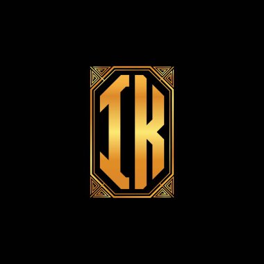 İzole arka plan, altın geometrik şekil, altın geometrik şekil, altın ve altın monogram geometrik tasarımı ile IK ilk monogram