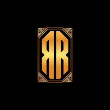 İzole arka planda geometrik altın şekil tasarımlı RR logosu, altın geometrik şekil tarzı, altın ve altın monogram