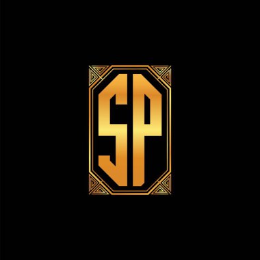 İzole arkaplan, altın geometrik şekil, altın geometrik şekil, altın ve altın monogram ile geometrik altın şekil tasarımlı ilk logo