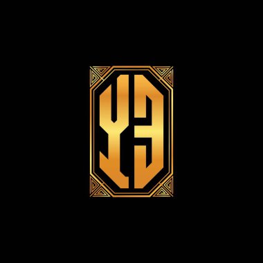 YE logosu, izole arka planda geometrik altın şekilli tasarım, altın geometrik şekil, altın ve altın monogram içeren ilk monogram