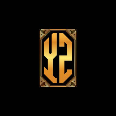 YZ logosu, izole arkaplan, altın geometrik şekil, altın ve altın monogram ile geometrik altın şekilli tasarım ile ilk monogram