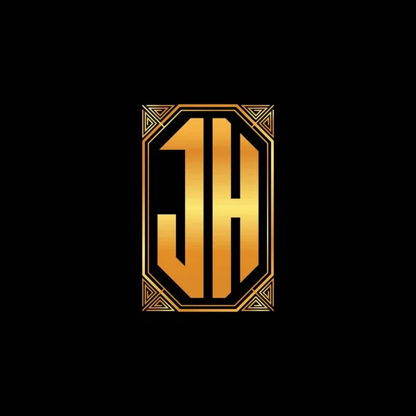 Jh标志首字母单字 几何金色 孤立背景图案 黄金几何形状图案 金色和金色单字图案 — 图库矢量图片