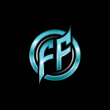 FF İlk Monogram logosu modern geometrik stil tasarımlı bir oyun. Geometrik çember şekli yuvarlak, oyun esport için daire şekli logosu