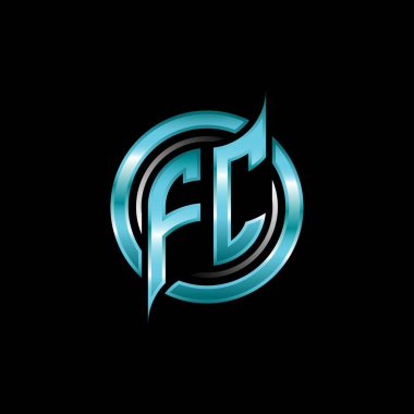 FC İlk Monogram logosu modern geometrik stil tasarımı ile oyun oynatıyor. Geometrik çember şekli yuvarlak, oyun esport için daire şekli logosu