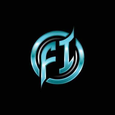 FI Monogram logosu modern geometrik stil tasarımı ile oyun oynatıyor. Geometrik çember şekli yuvarlak, oyun esport için daire şekli logosu