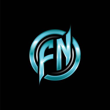 FN İlk Monogram logosu modern geometrik stil tasarımı ile oyun oynatıyor. Geometrik çember şekli yuvarlak, oyun esport için daire şekli logosu