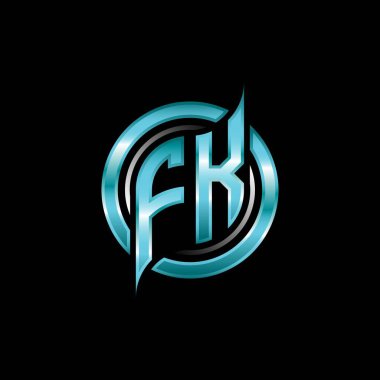 FK İlk Monogram logosu modern geometrik stil tasarımı ile oyun oynatıyor. Geometrik çember şekli yuvarlak, oyun esport için daire şekli logosu