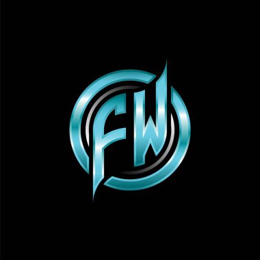 FW İlk Monogram logosu modern geometrik stil tasarımı ile oyun oynatıyor. Geometrik çember şekli yuvarlak, oyun esport için daire şekli logosu