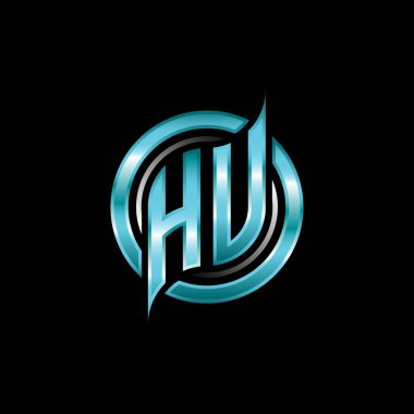 HU İlk Monogram logosu modern geometrik stil tasarımı ile oyun oynatıyor. Geometrik çember şekli yuvarlak, oyun esport için daire şekli logosu