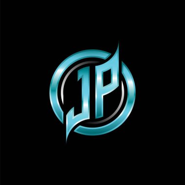 JP İlk Monogram logosu modern geometrik stil tasarımı ile oyun oynatıyor. Geometrik çember şekli yuvarlak, oyun esport için daire şekli logosu