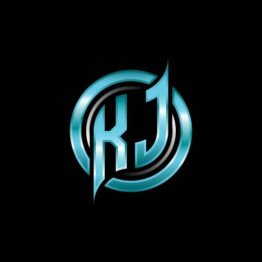 KJ İlk Monogram logosu modern geometrik stil tasarımı ile oyun oynatıyor. Geometrik çember şekli yuvarlak, oyun esport için daire şekli logosu