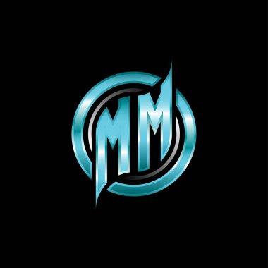 Modern geometrik stil tasarımlı MM Monogram Logosu. Geometrik çember şekli yuvarlak, oyun esport için daire şekli logosu