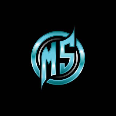 MS Initial Monogram logosu modern geometrik stil tasarımı ile oyun oynatıyor. Geometrik çember şekli yuvarlak, oyun esport için daire şekli logosu