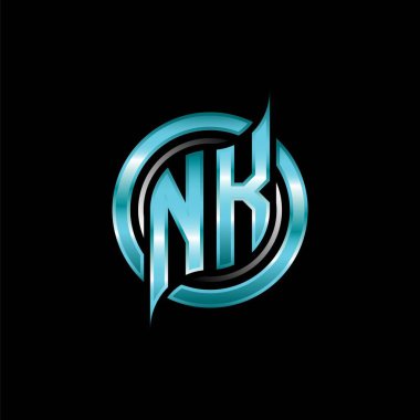 NK İlk Monogram logosu modern geometrik stil tasarımı ile oyun oynatıyor. Geometrik çember şekli yuvarlak, oyun esport için daire şekli logosu