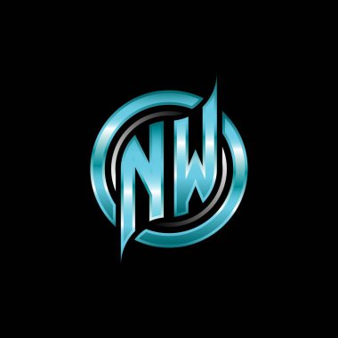 NW İlk Monogram logosu modern geometrik stil tasarımı ile oyun oynatıyor. Geometrik çember şekli yuvarlak, oyun esport için daire şekli logosu
