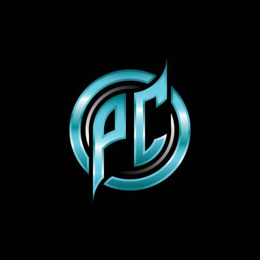 PC İlk Monogram logosu modern geometrik stil tasarımı ile oyun oynatıyor. Geometrik çember şekli yuvarlak, oyun esport için daire şekli logosu
