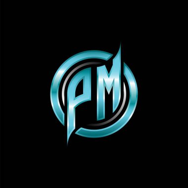 PM Monogram logosu modern geometrik stil tasarımı ile oyun ihraç ediyor. Geometrik çember şekli yuvarlak, oyun esport için daire şekli logosu