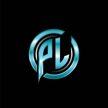 PL İlk Monogram logosu modern geometrik stil tasarımı ile oyun oynatıyor. Geometrik çember şekli yuvarlak, oyun esport için daire şekli logosu