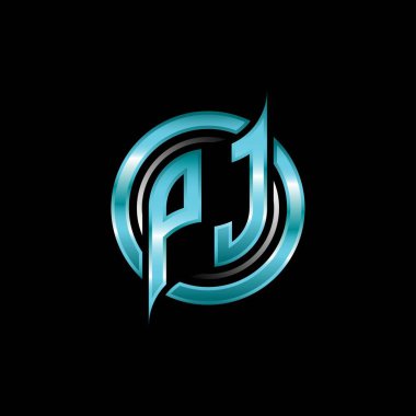PJ İlk Monogram logosu modern geometrik stil tasarımı ile oyun oynatıyor. Geometrik çember şekli yuvarlak, oyun esport için daire şekli logosu