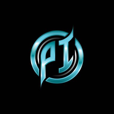 PI Monogram logosu modern geometrik stil tasarımı ile oyun oynatıyor. Geometrik çember şekli yuvarlak, oyun esport için daire şekli logosu