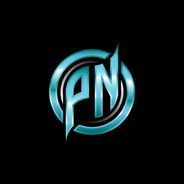 PN İlk Monogram logosu modern geometrik stil tasarımı ile oyun oynatıyor. Geometrik çember şekli yuvarlak, oyun esport için daire şekli logosu