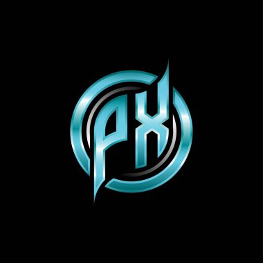 PX İlk Monogram logosu modern geometrik stil tasarımı ile oyun oynatıyor. Geometrik çember şekli yuvarlak, oyun esport için daire şekli logosu